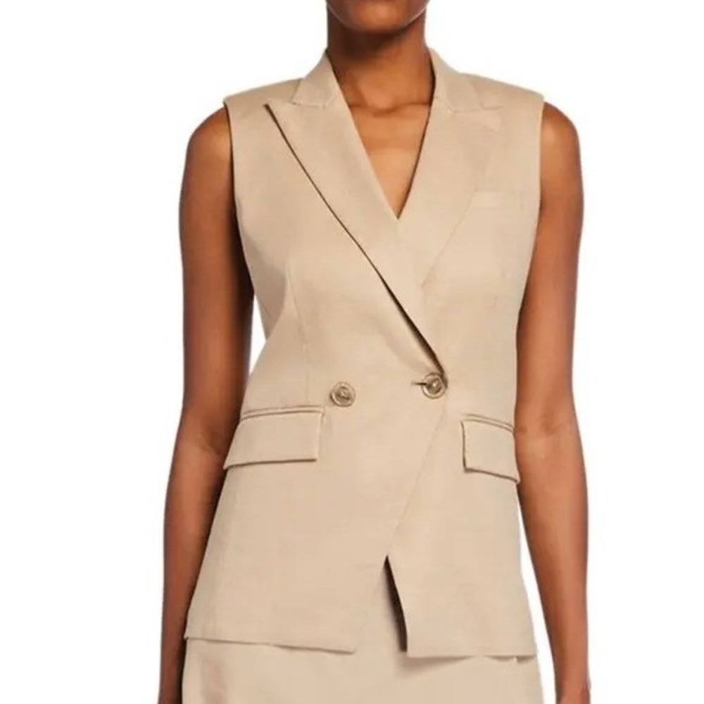Veronica Beard Anouka Linen Blend Double Breasted Vest Khaki Size 10